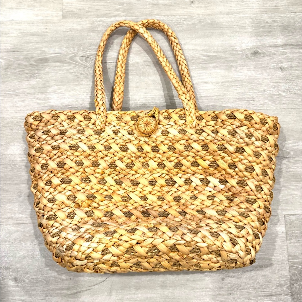 Lancome Woven Straw Tote Bag in Natural Tan